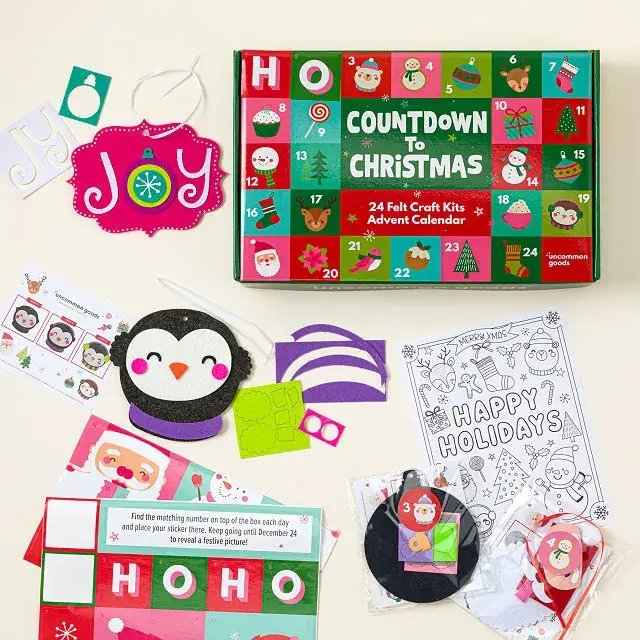collection of felt ornaments in a gift boxed advent calendar for 2025 tween appropriate